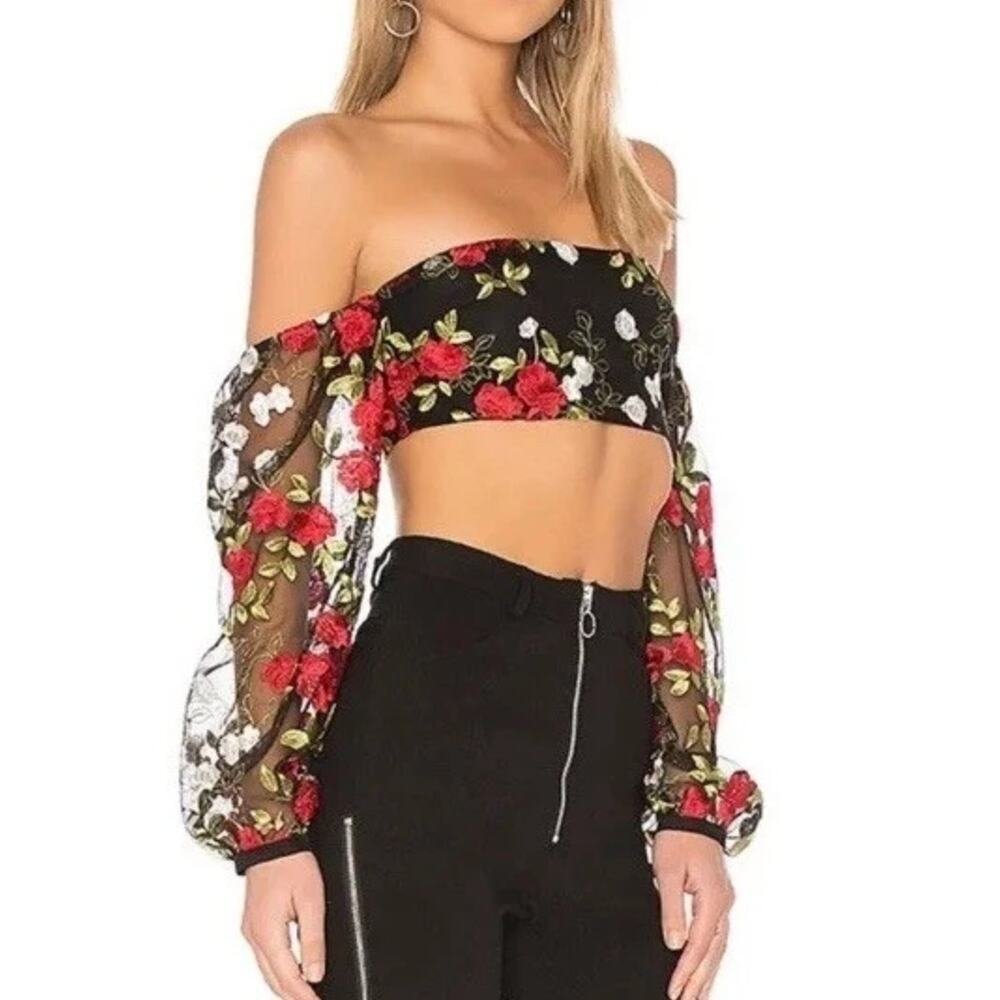Lovers + Friends Revolve Off Shoulder Floral Crop Top Sheer Bliss • Size S